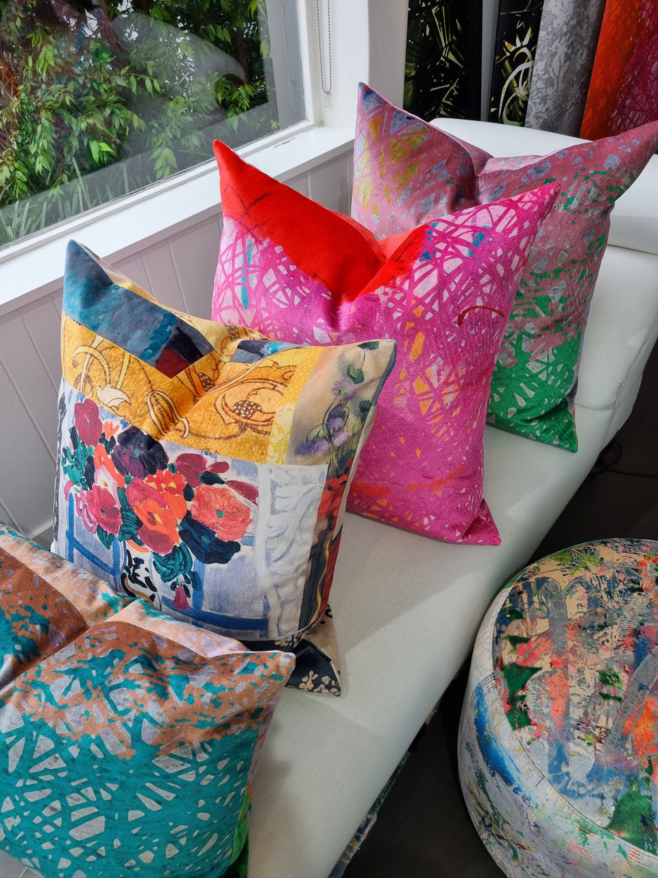 Cushion - Scribble - Aqua and Cinnamon