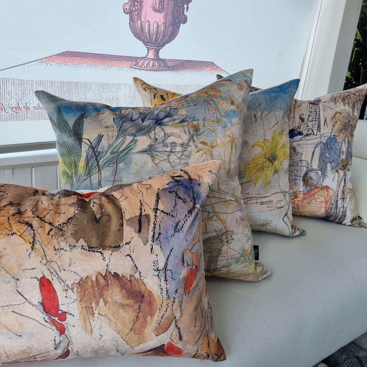 Cushion - Urban Sketches - Moulin Girls with Leopard