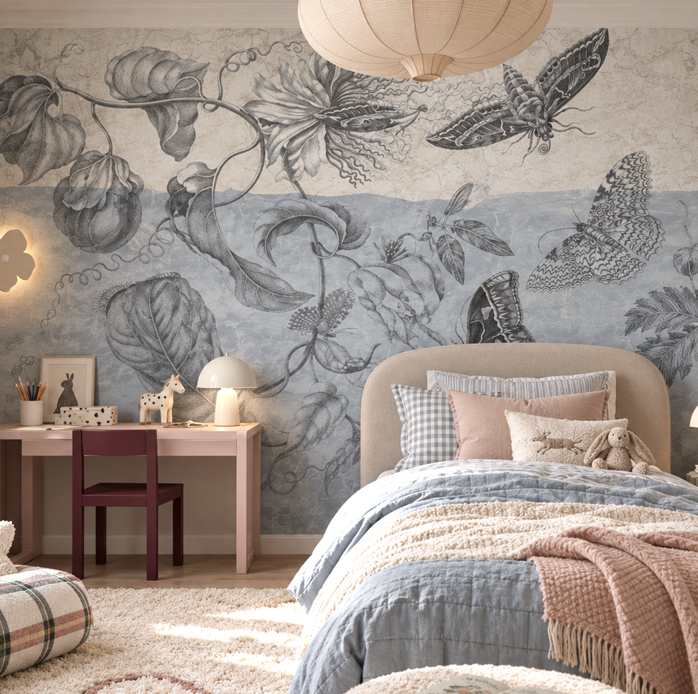 Wallpaper - Botanical Graffiti - Blue Butterfly Day