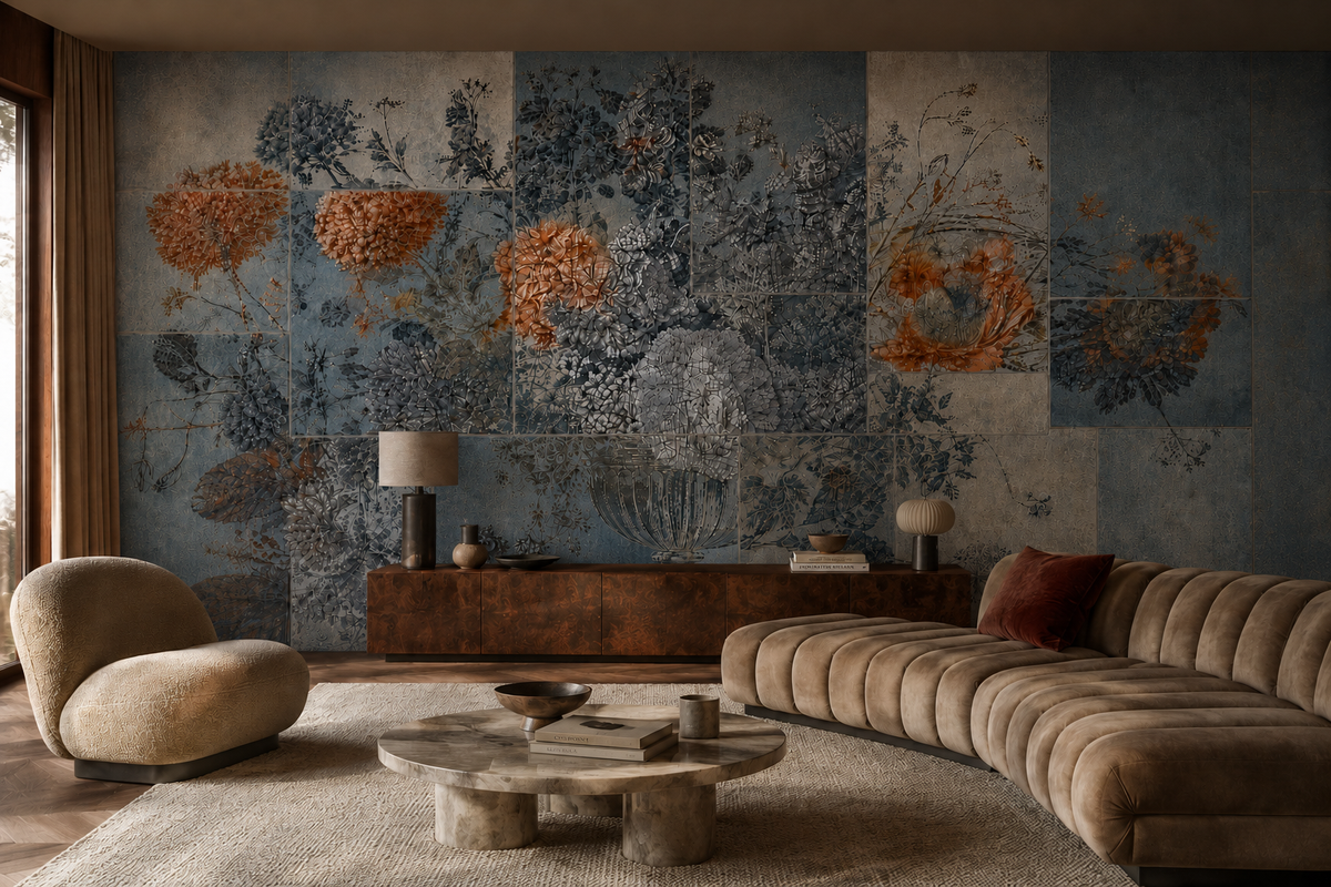 Wallpaper - Still Life with Flowers - Vintage Blue