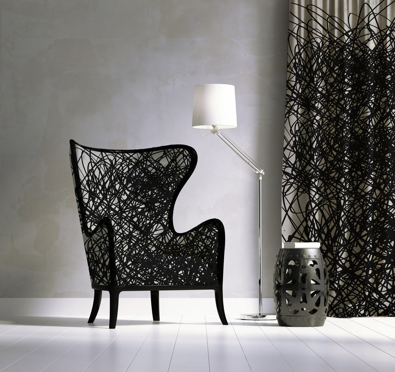Fabric - Scribble - Black and Pale Grey