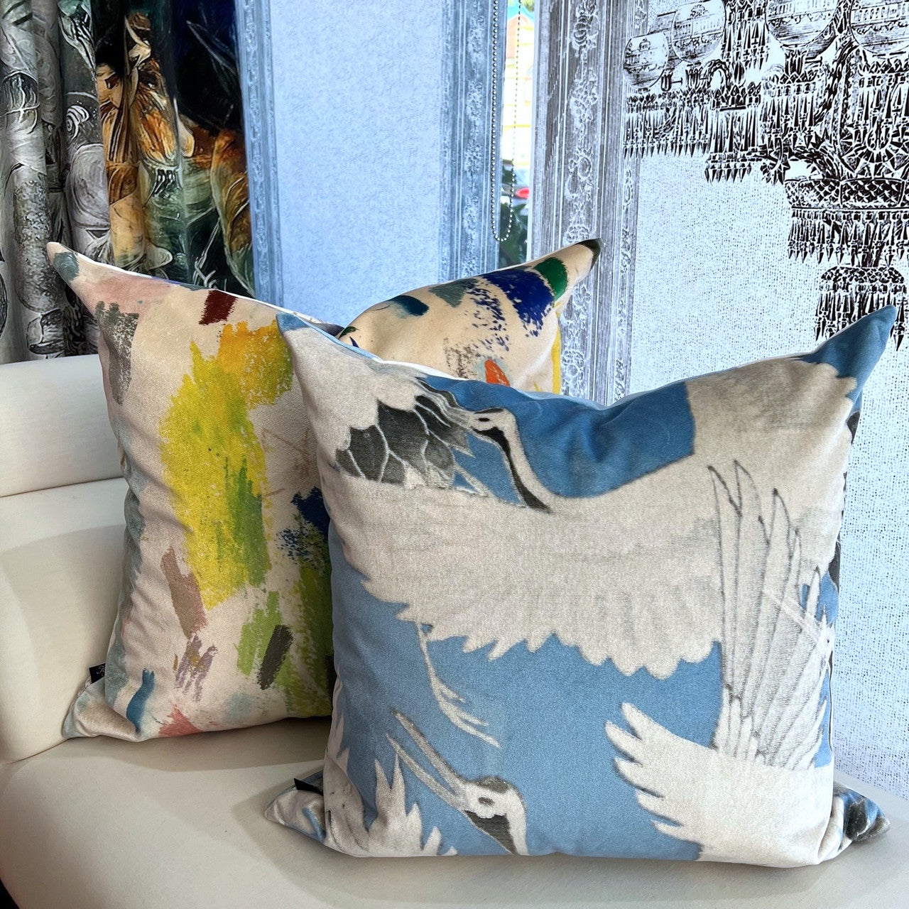 Cushion - Cranes in Blue