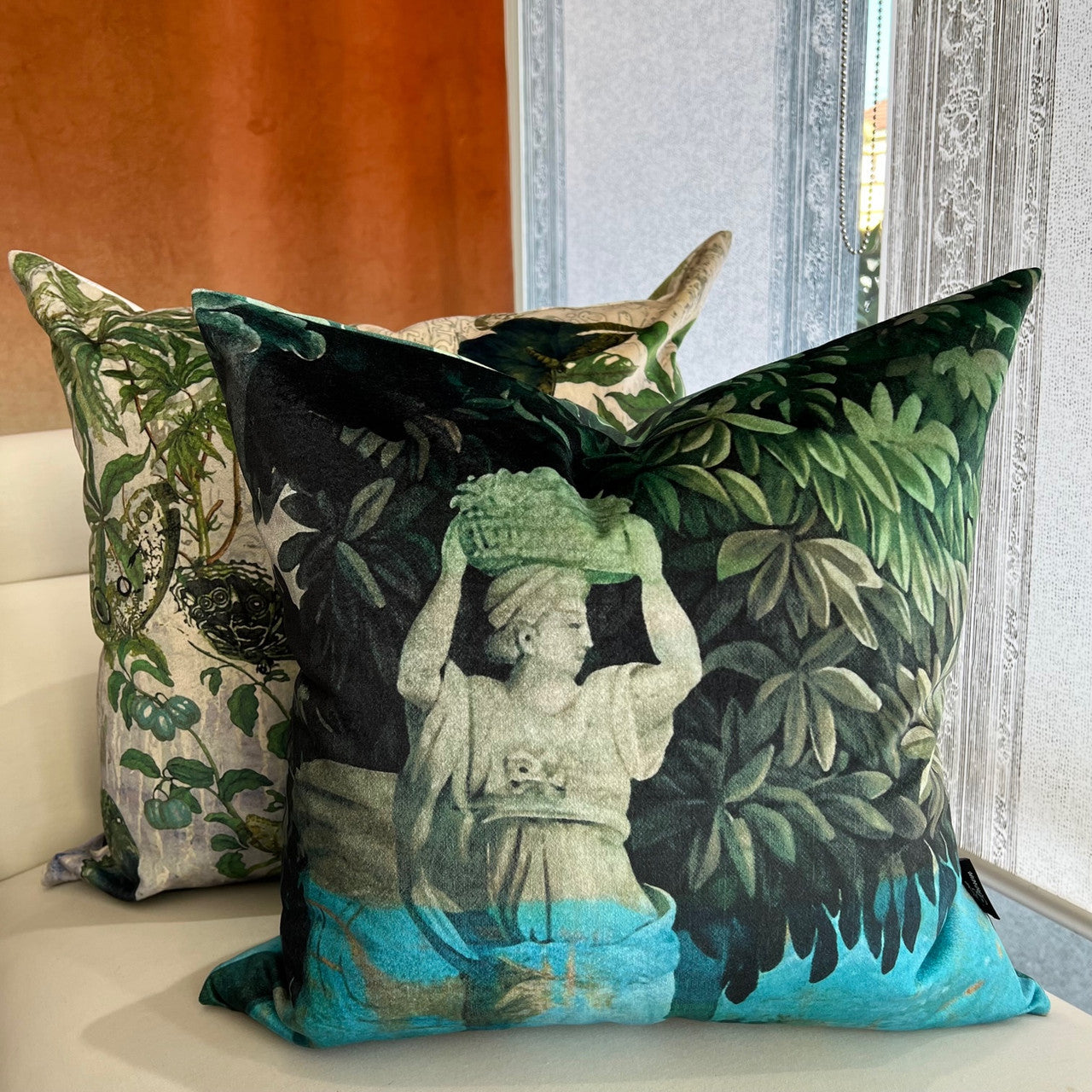 Cushion - Woven Magic - Tapestry Green with Statue