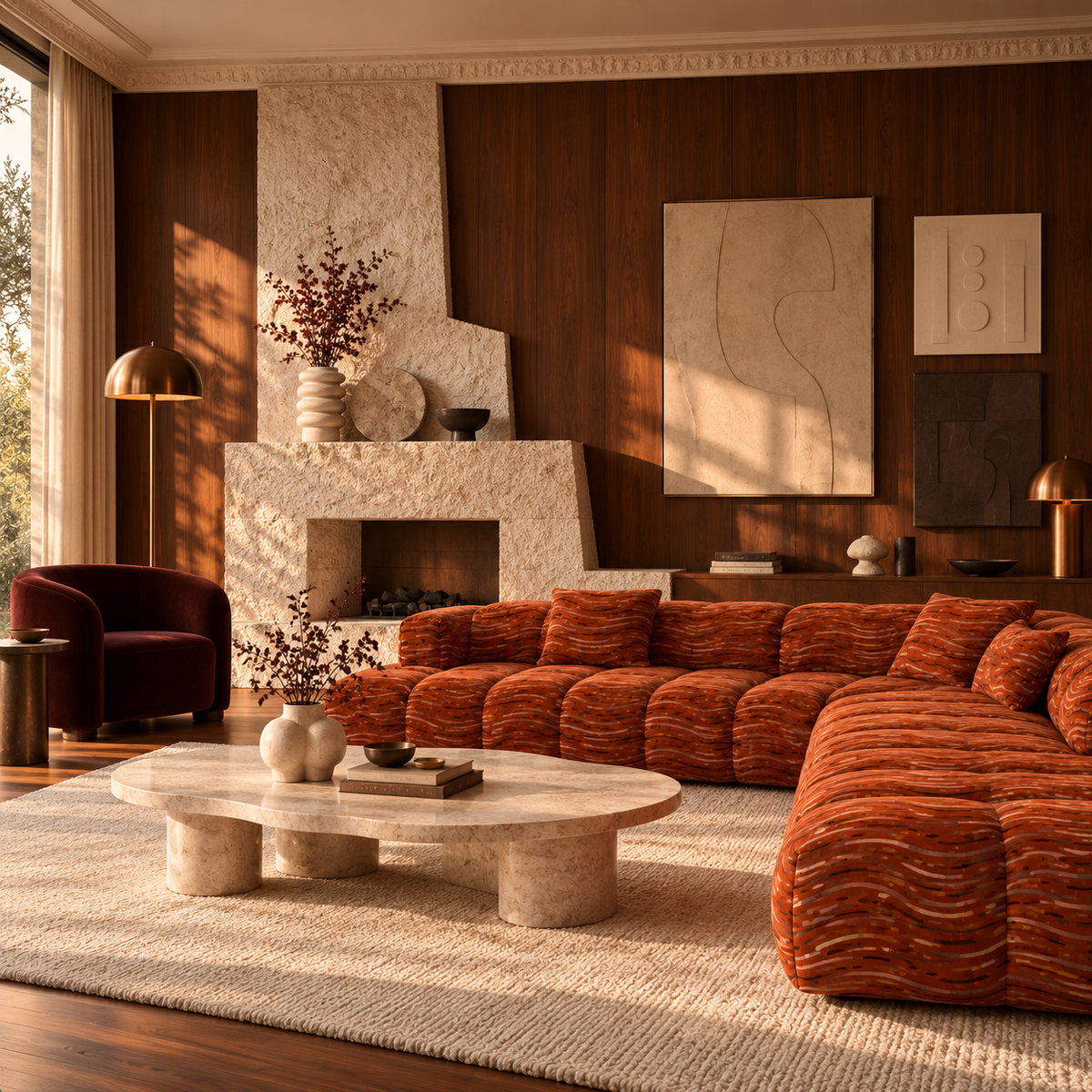 Fabric -Jungle Theory -Line of Thought - Burnt Orange