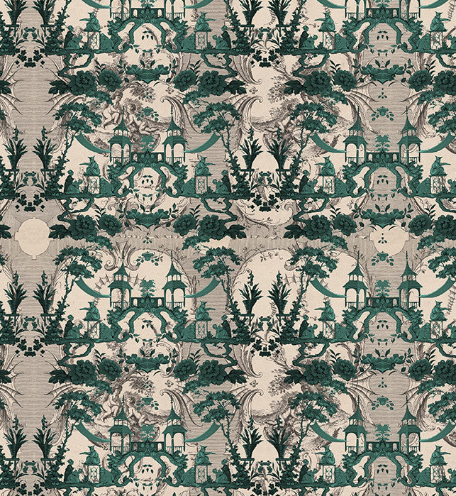 Wallpaper - Chinoiserie - Lucky Jade Garden - Emerald