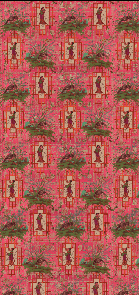 Fabric - Chinoiserie - Eldest Princess - Hot Pink