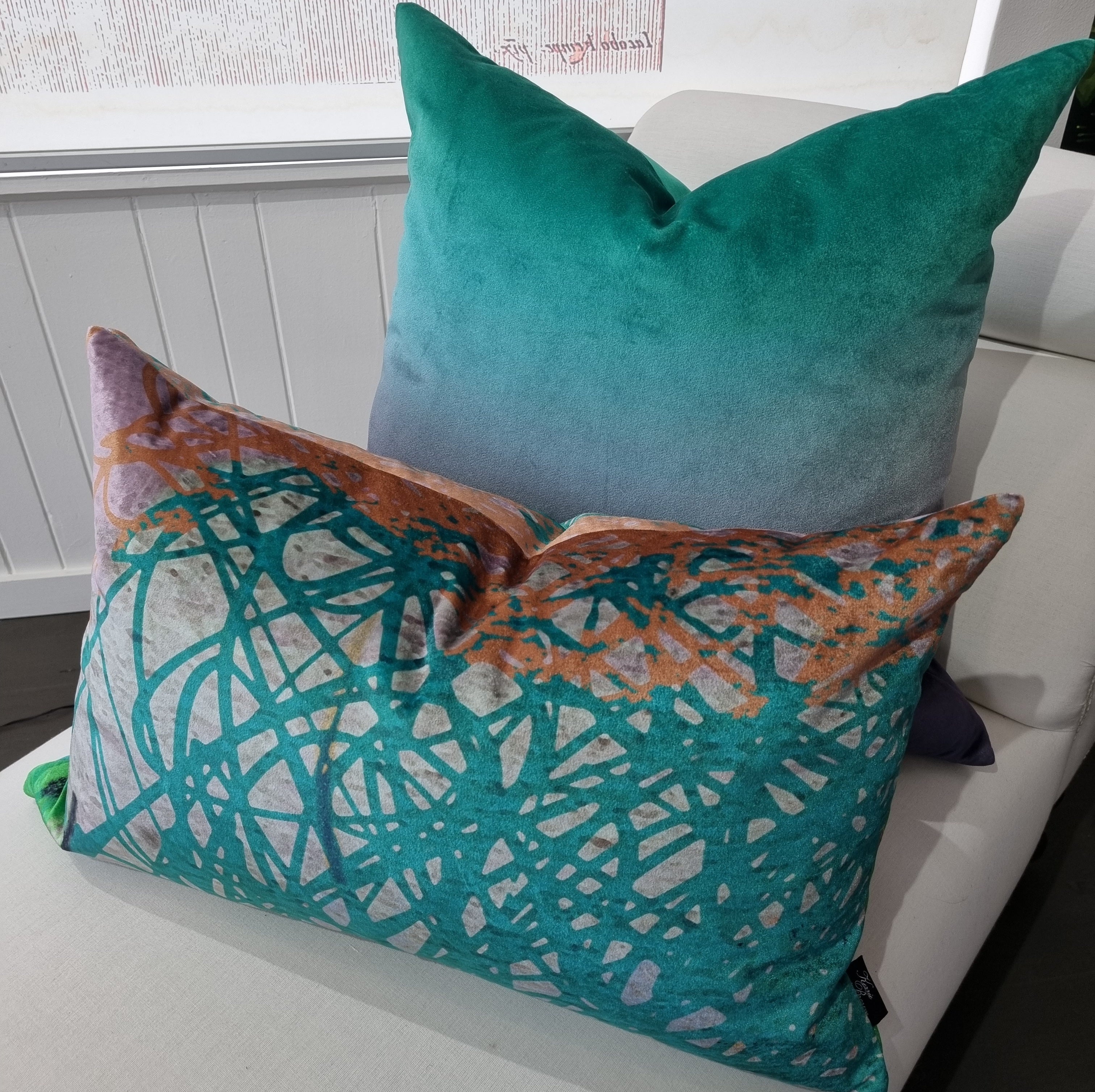 Cushion - Scribble - Aqua and Cinnamon