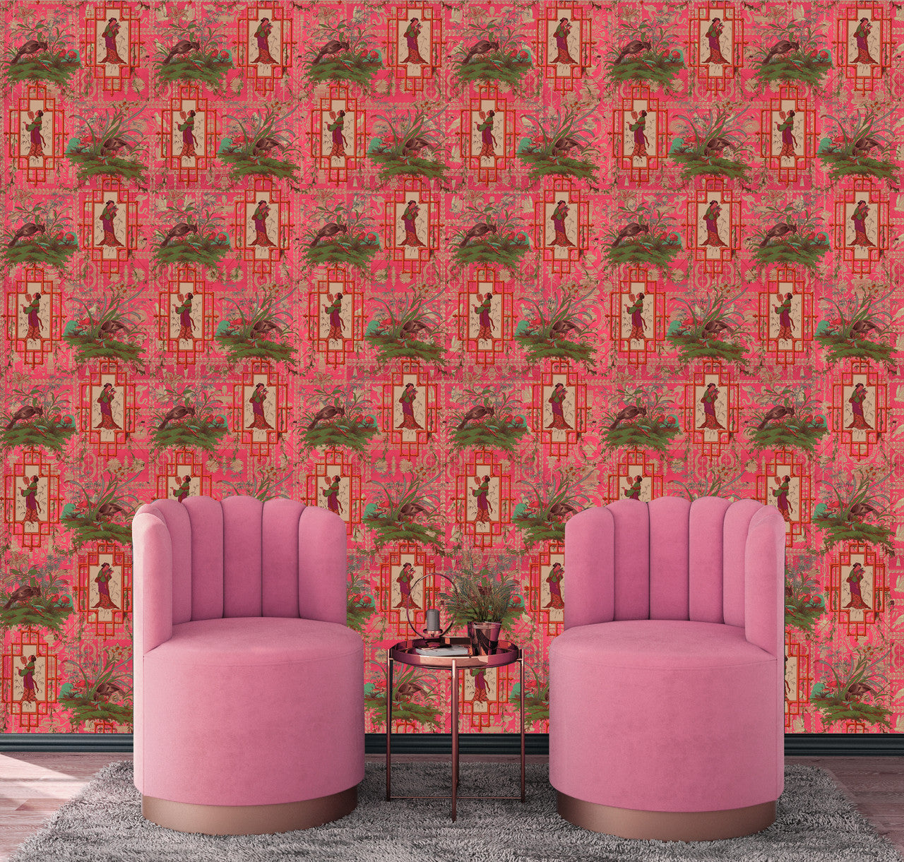Wallpaper - Chinoiserie - Eldest Princess Hot Pink