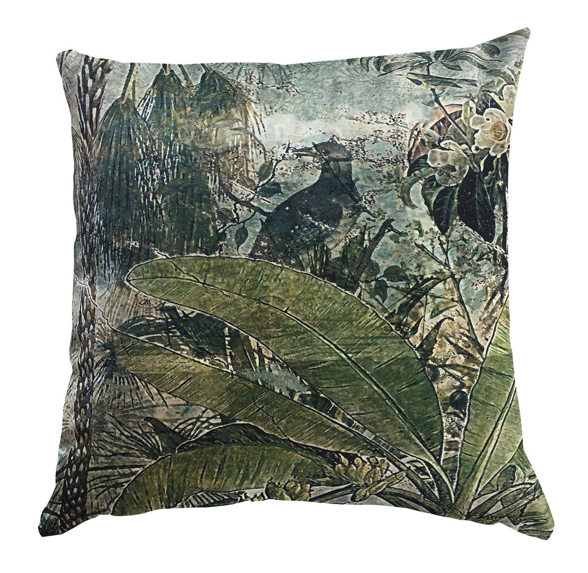 Cushion - Fading Forest with Bird (linen style)