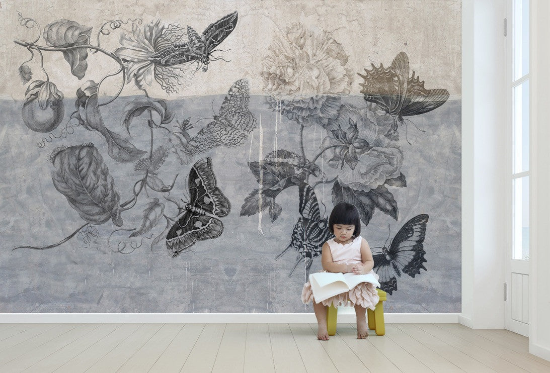 Wallpaper - Botanical Graffiti - Blue Butterfly Day