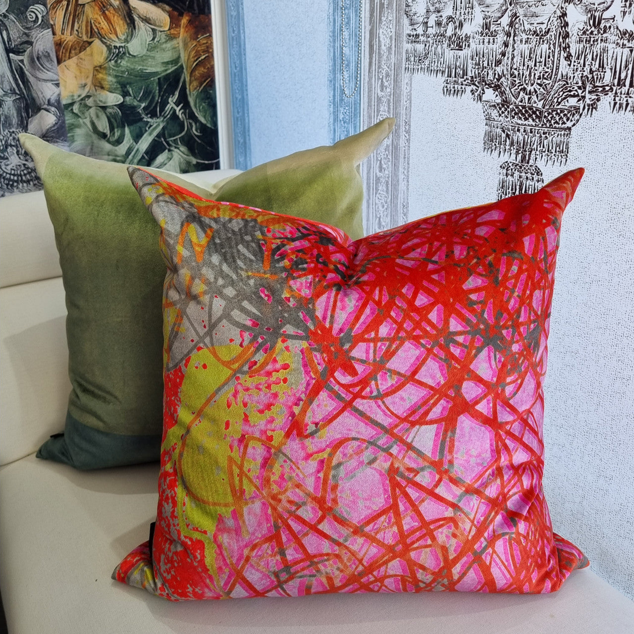 Cushion - Scribble - Red, Pink and Yellow