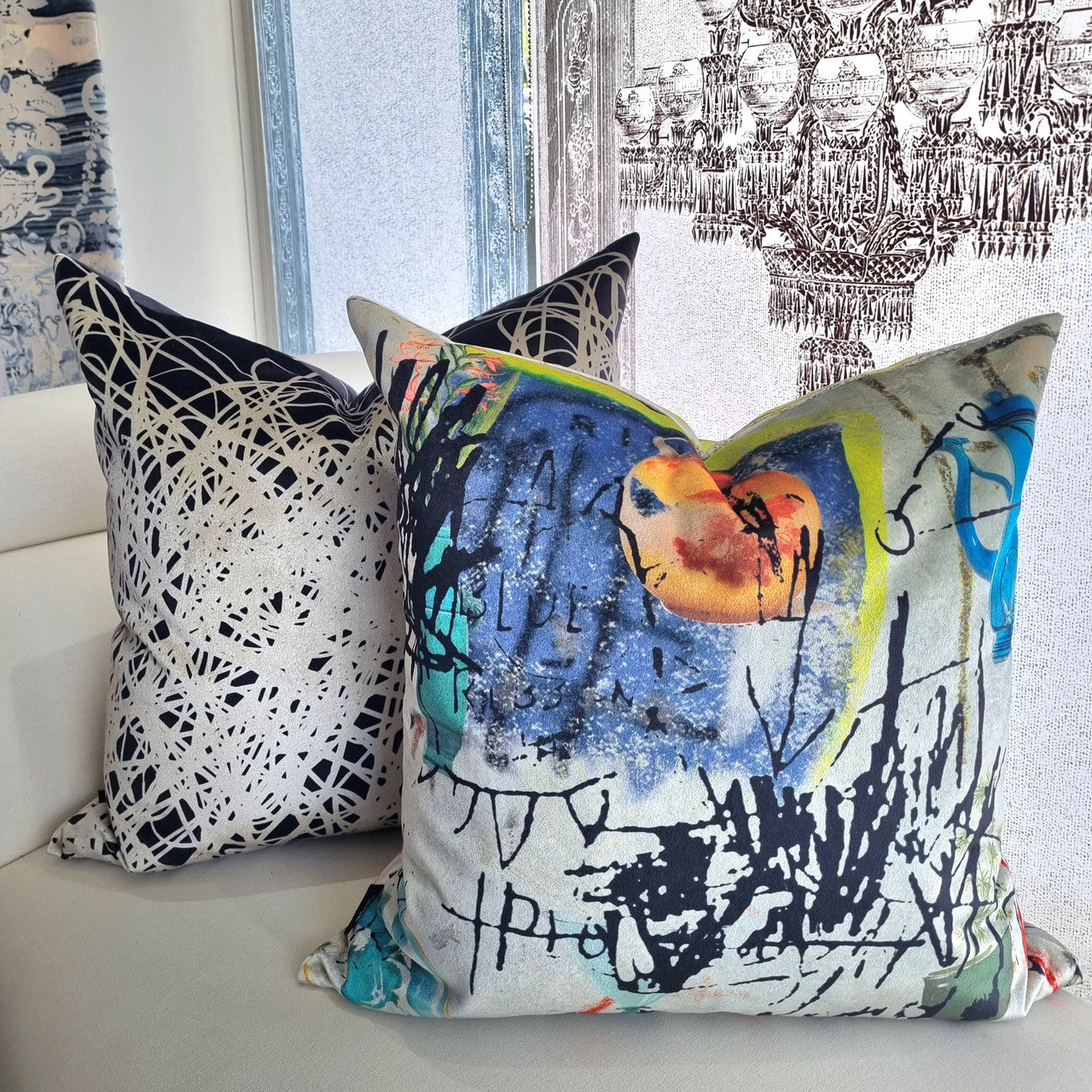 Cushion - Scribble - Black with Cream