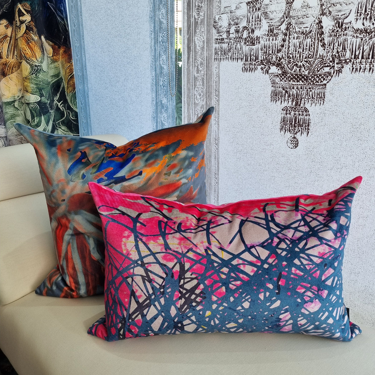 Cushion - Scribble - Midnight Blue with Fuchsia
