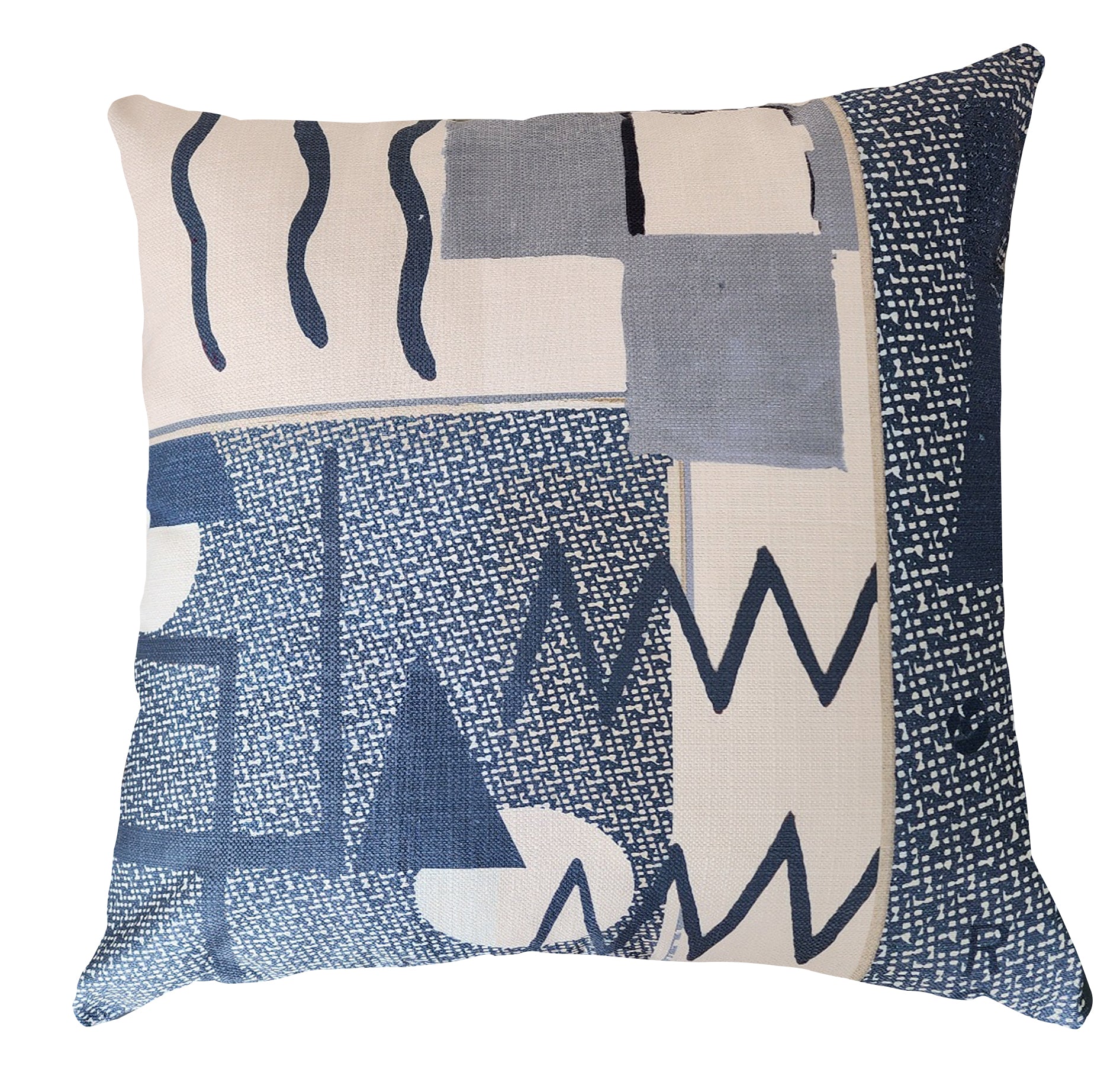 Cushion - Modigliani Was Here - Abstract in Blue Zig Zag (linen-style)