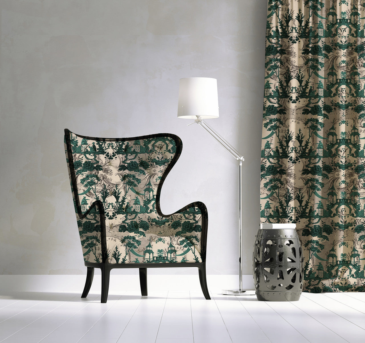 Fabric - Chinoiserie - Lucky Jade Garden - Emerald