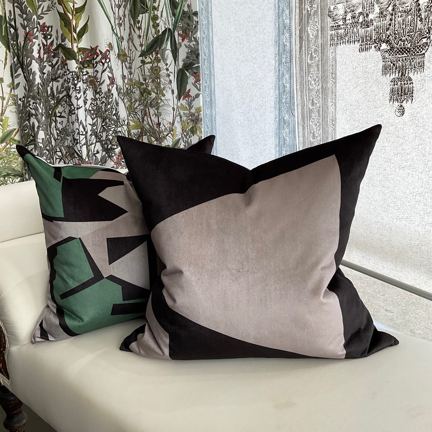 Cushion - Grid Theory - Vector in Taupe