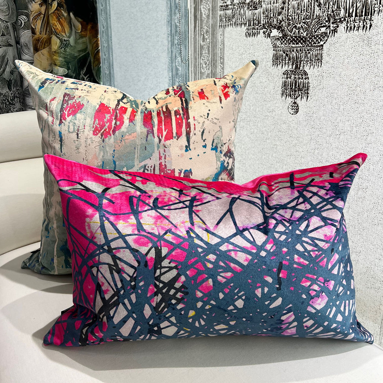 Cushion - Scribble - Midnight Blue with Fuchsia