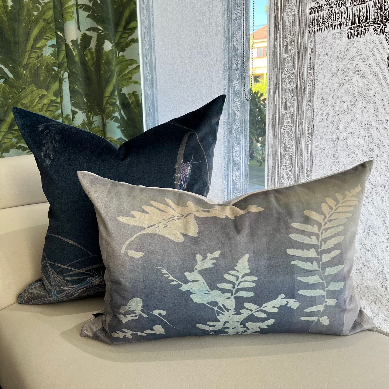 Cushion - Ryokan Dreaming - Leaf Garden in Blue