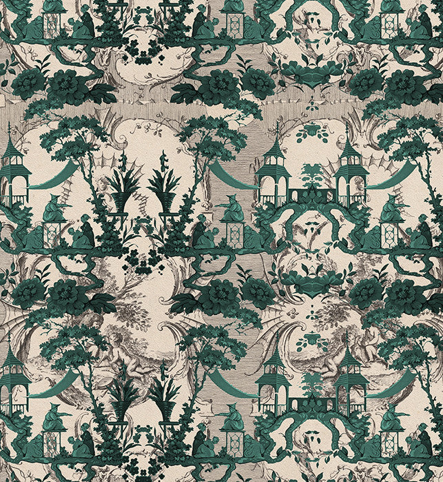 Fabric - Chinoiserie - Lucky Jade Garden - Emerald