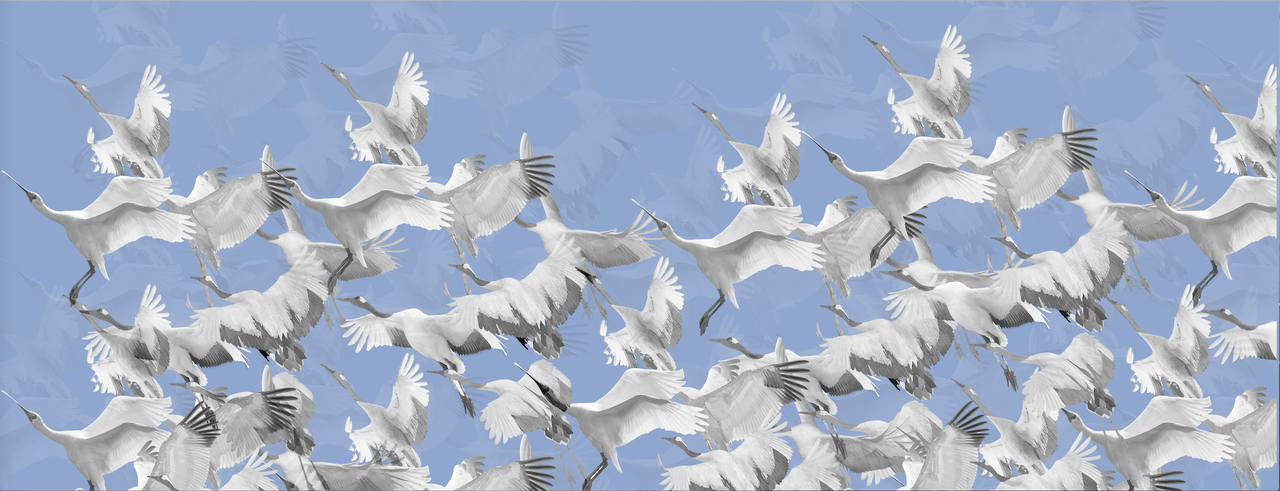Wallpaper - Ryokan Dreaming - Cranes in Flight- Blue
