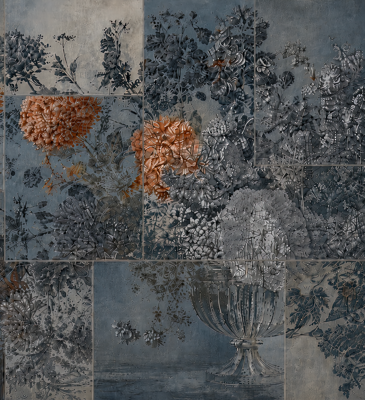 Wallpaper - Still Life with Flowers - Vintage Blue