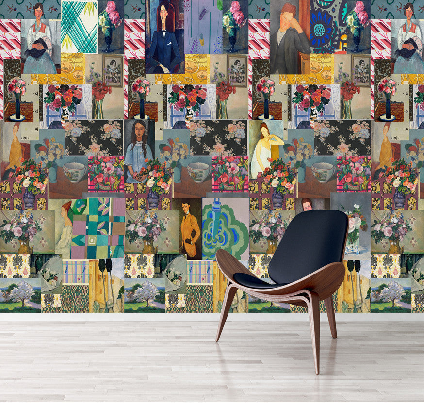 Wallpaper - Modigliani Was Here - Long Neck Ladies With Flowers